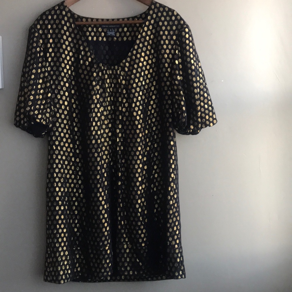 French Connection black & gold polka dot dress